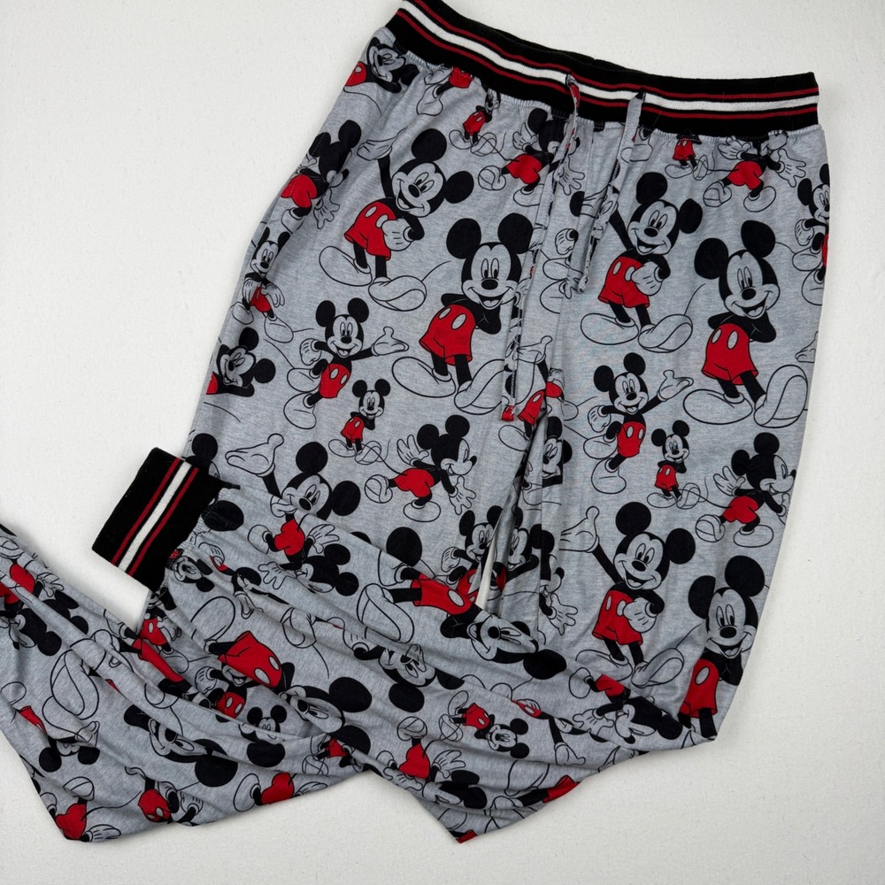 Disney Mickey Mouse Pajama Jogger Pants Gray Red White Small SM Lounge Sleepwear
